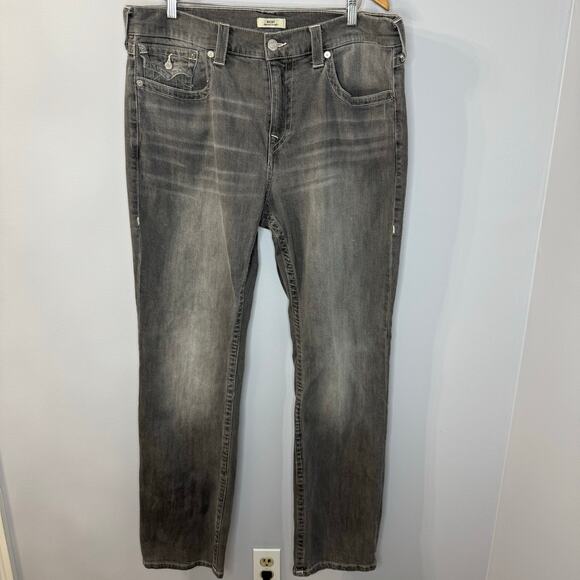 True Religion Ricky Straight Relax Bounty Grey Red Stitching Denim Jeans Mens 38 - Picture 1 of 10
